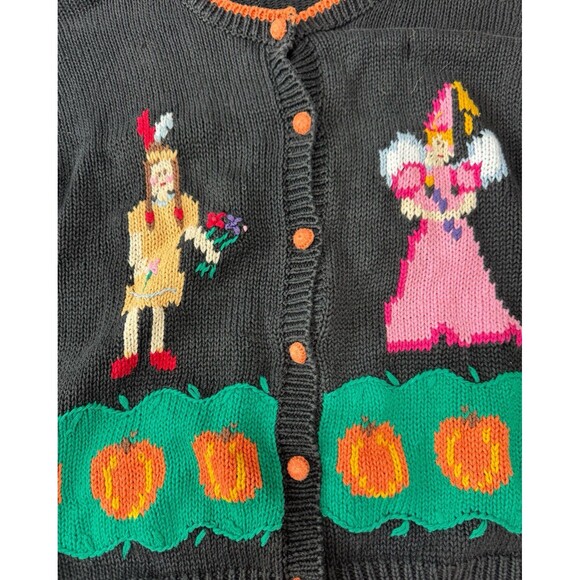 Ugly Halloween Hartstrings Knit Sweater Grandma VTG Holiday 3D Cardigan Small - Picture 2 of 8